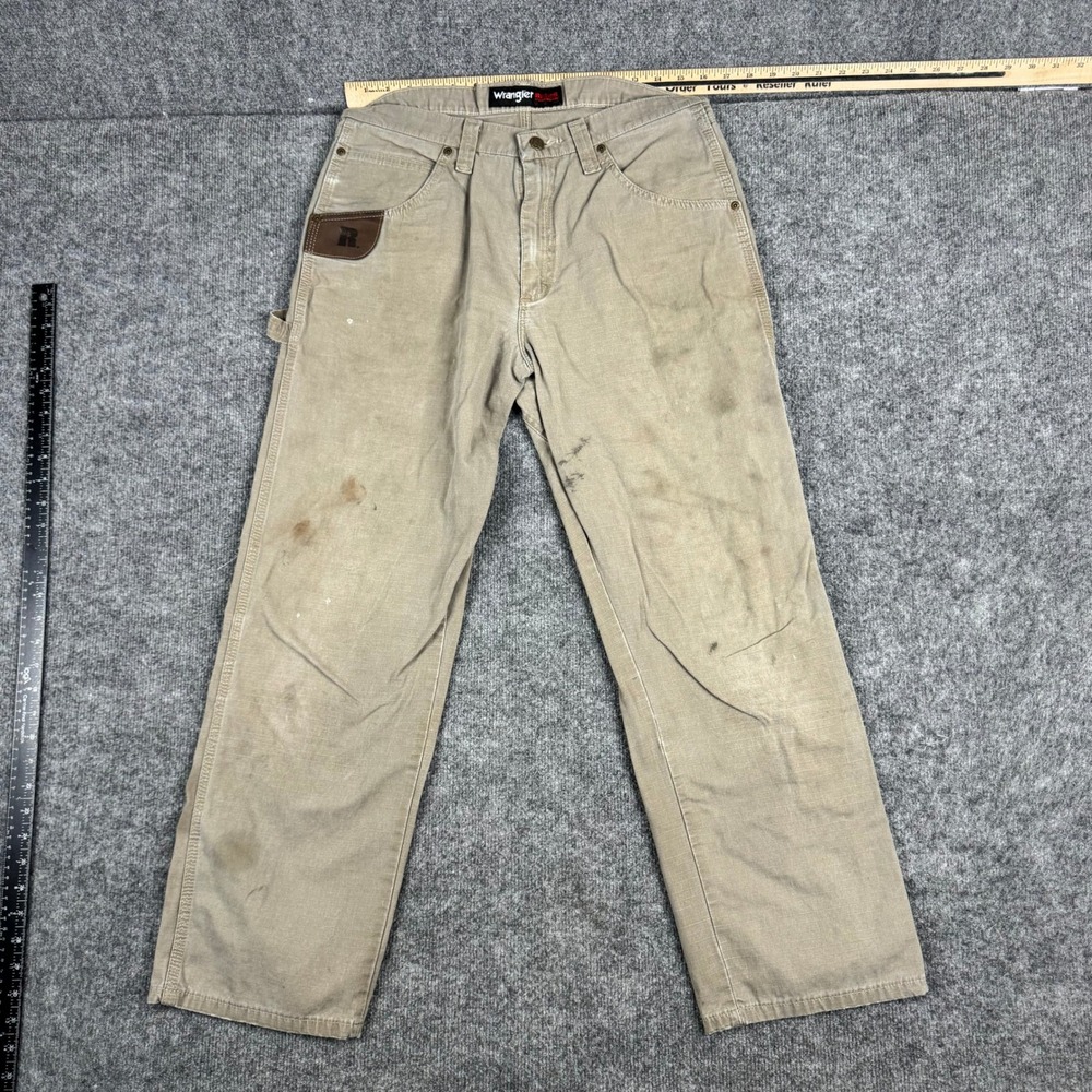 Wrangler Carpenter Pants Mens 32x30 Tan Riggs Workwear Ripstop Cotton Utility